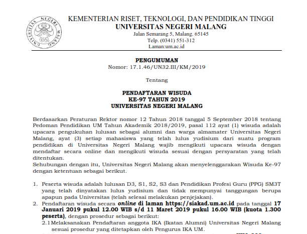 Pendaftaran Wisuda ke-97